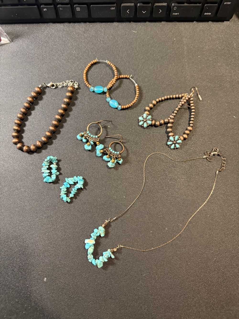 Turquoise and Brown Beaded Necklace and Earring Set - Women Jewelry
